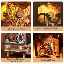 Rolife 3D Puzzles Wooden Music Box Sunset Carnival Miniature Scene Retro Television Model Kits For Adults To Build LED Night Lights Plug In 174pcs