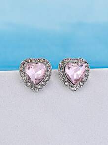 One Pair Of Rhinestone Heart Alloy Stud Earrings Jewelry Gifts For Vanlentine's Day - Heart - View 1