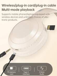 1入組掛耳式無線耳機,外觀高端時尚,耳塞式全包圍,隔音折疊可插卡頭戴式耳機 - 米色 - 查看 10