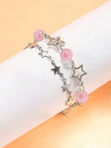 6入組 Y2k名人情侶手鍊，人造珍珠&星星友誼手鍊，節日完美禮物