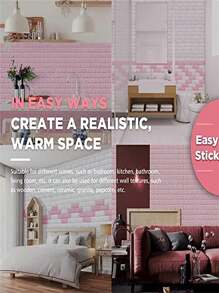 3/10/20/40/100 片 3D 砖纹墙贴，13.77 * 11.8 英寸自粘墙纸，美观、防水、防油、易于切割，适用于客厅、卧室、厨房、贴纸、墙贴花、乙烯基贴花用于家居装饰、春季装饰品让您的家焕然一新、拉玛装饰贴纸礼物生日毕业 - 粉色 - 查看 8