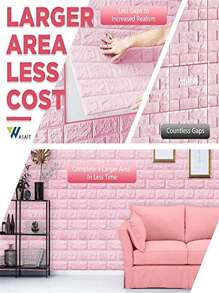 3/10/20/40/100 片 3D 砖纹墙贴，13.77 * 11.8 英寸自粘墙纸，美观、防水、防油、易于切割，适用于客厅、卧室、厨房、贴纸、墙贴花、乙烯基贴花用于家居装饰、春季装饰品让您的家焕然一新、拉玛装饰贴纸礼物生日毕业 - 粉色 - 查看 5