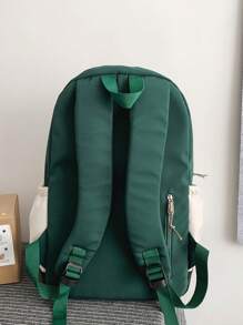 New Color Blocking Backpack For Men, 15 Inch Laptop Bag, 20l Capacity, With Letter Print, Suitable For Students Vacation School Carry On Polyester Green Personalized Gifts Practical Extra Large School Backpack Commute Book Bag Large Capacity Winter Travel Bag Holiday Laptop Case The Sporty Life Bags Bag Pack Backpacks Travel Must Haves Large Bag Spring School Bags University Bag, Camping - Green - View 4