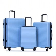 Travelhouse 3 Piece Luggage Sets, Lightweight Suitcase With Two Hooks, 360° Spinner Wheels, TSA Lock, (20/24/28) - Màu xanh nhạt - Xem 1