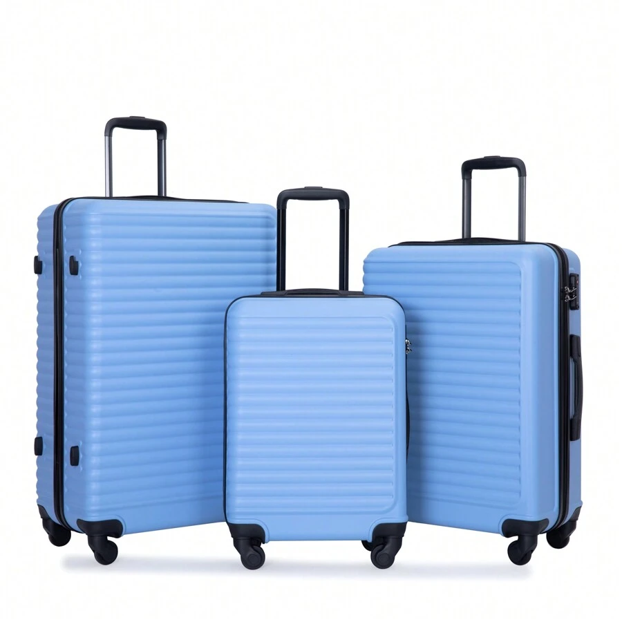 Travelhouse 3 Piece Luggage Sets, Lightweight Suitcase With Two Hooks, 360° Spinner Wheels, TSA Lock, (20/24/28) - Màu xanh nhạt - Xem 1