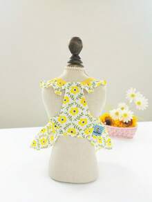 1入組印花蝴蝶結裝飾寵物洋裝 - 黃色 - 查看 4