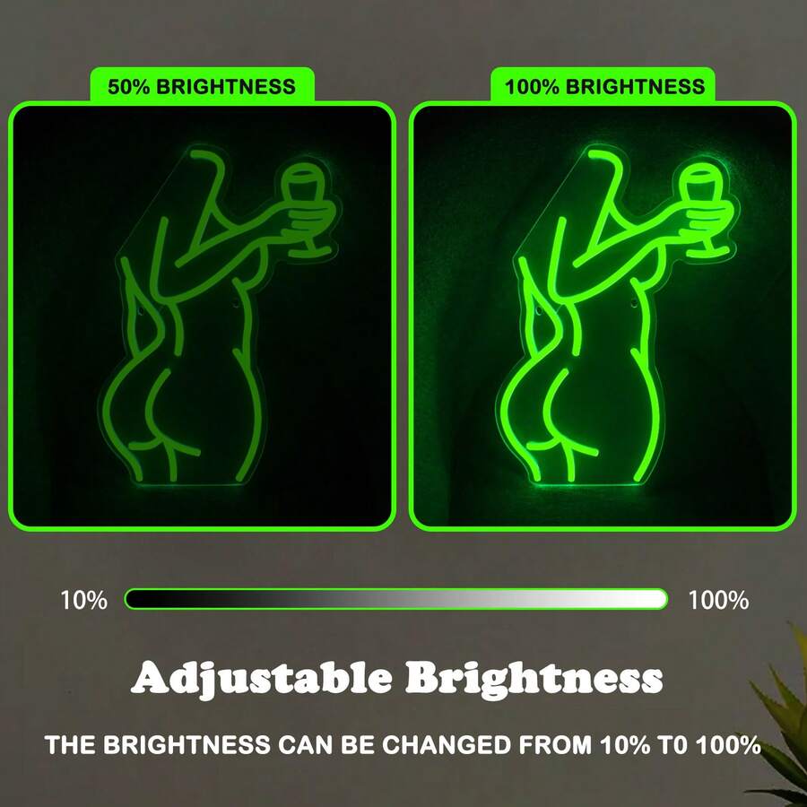 1pc Green Sexy Lady Drinking Wine LED Neon Lighted Sign Acrylic Back