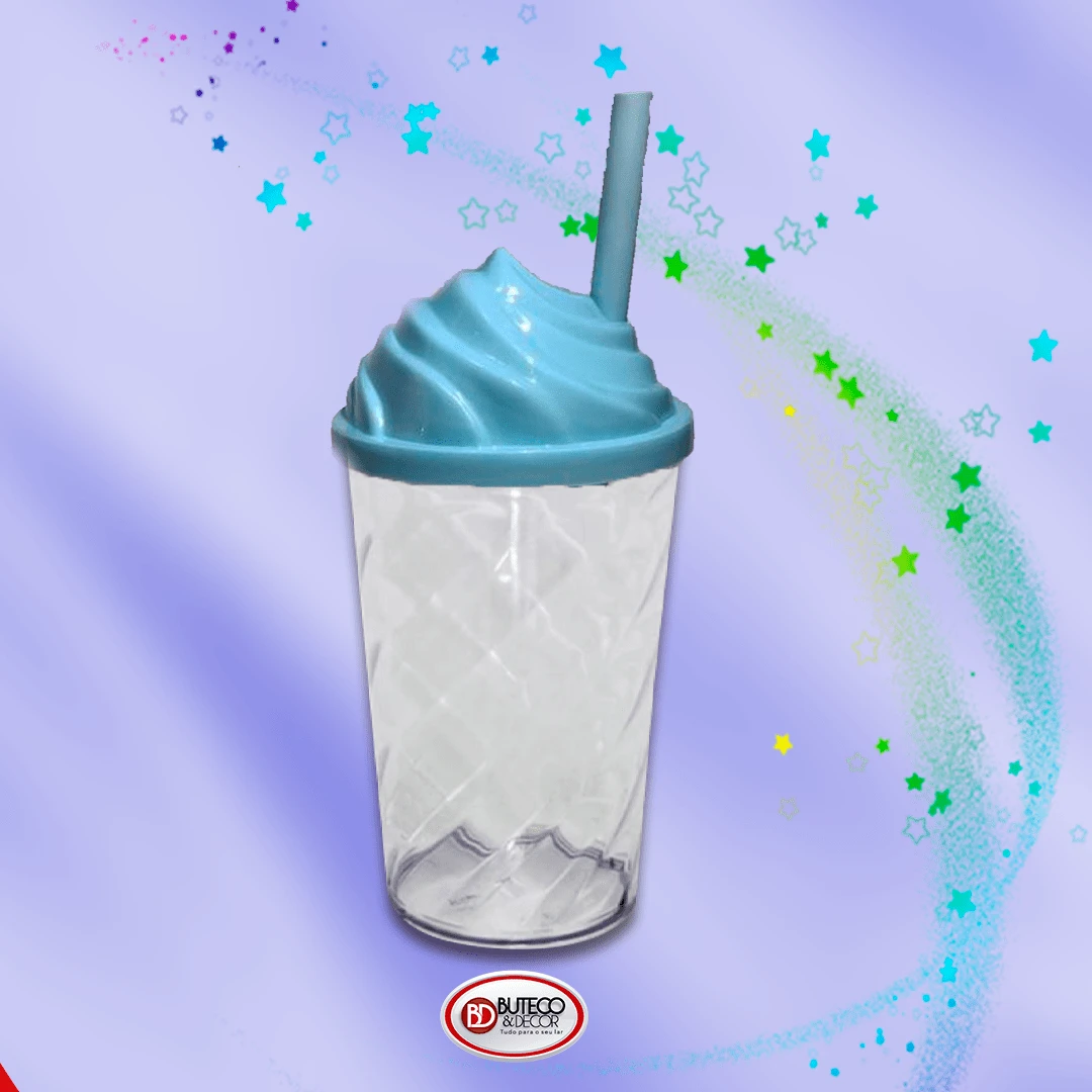kit 5 Copo Twister B 500 ml Tampa Canudo  aniversário  personalizável - Azul bebê - Visão 1