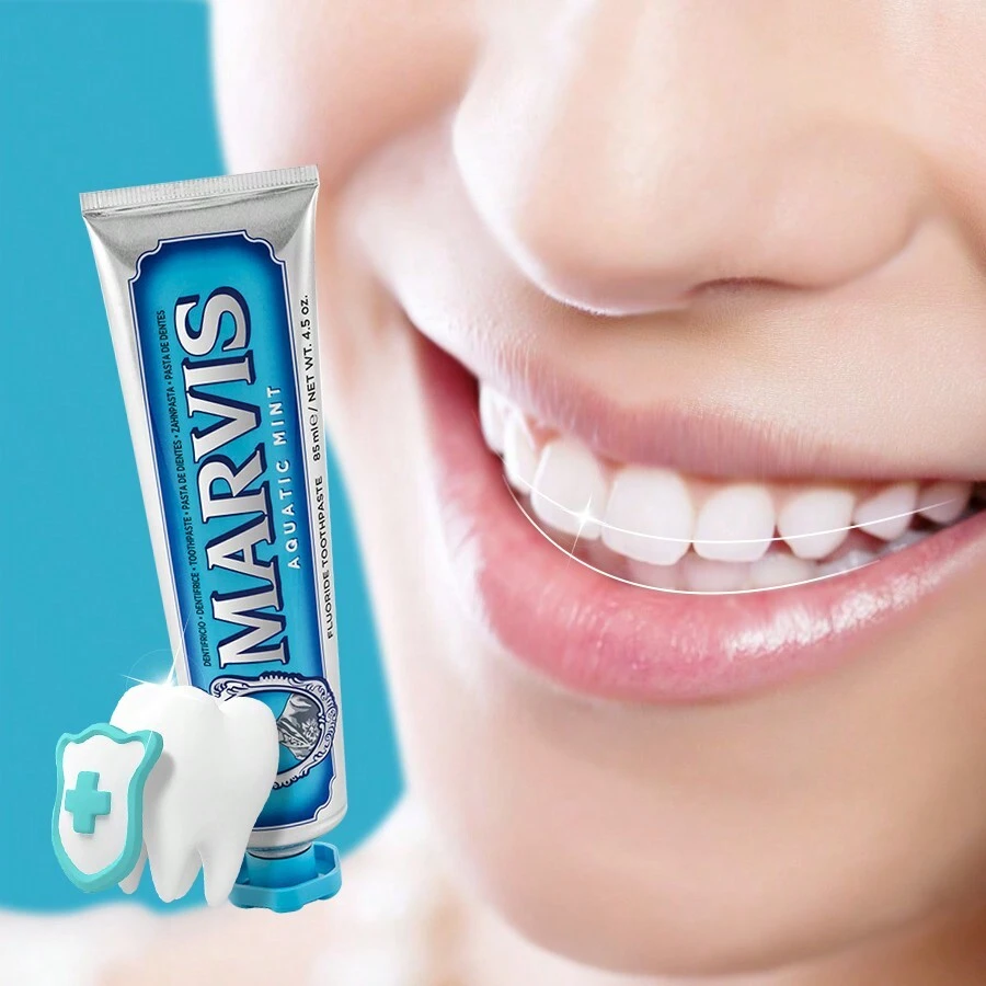 Marvis 85ml Pasta dental, aliento fresco, blanqueamiento, cuidado de las encías, varios sabores - Menta del océano azul - Ver 1