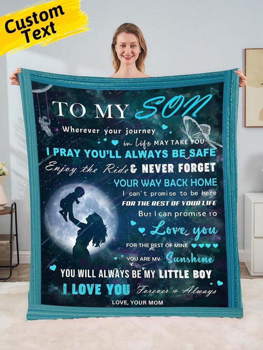 1 Pieza Manta De Franela Personalizada Para Mi Hijo Por La Noche Bajo La Luna Con Mamá Y Bebé, Regalo De Manta De Papá Y Mamá, Regalo Personalizado Para Hijo, Manta Personalizada, Cumpleaños Para Hijo, Regalo De Graduación Para Hijo, Manta Con Nombre Personalizado, Regalo Para Hijo, Regalo Para El Día Del Niño, Regalo De Bodas De Mamá Y Papá, Manta Suave Y Cómoda, Adecuada Para Cama De Habitación, Sofá, Manta Multiusos Para Oficina, Viajes De Campamento Al Aire Libre, Acogedora Manta Para Mi Hijo, Perfecta Para Abrazar, Picnic Y Momentos De Relajación - Multicolor - Ver 1