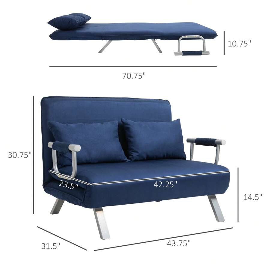 Small Sofa Couch Futon With Fold Up Bed And Adjustable Backrest