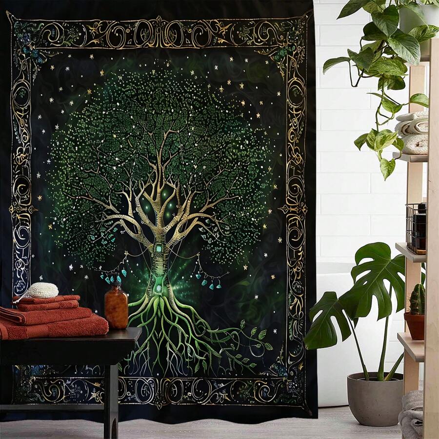 1片印花淋浴簾,防水而且可機洗,內附12個塑料掛鉤,適用於浴室隔離、浴缸蓋和浴室裝飾 - 彩色 - 查看 1