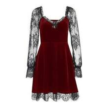 Vestido Mujer Encaje Gótico Patchwork Punk Evening - Burdeos - Ver 5