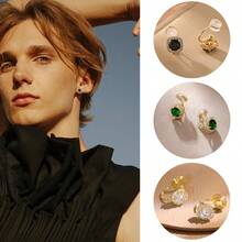 1對男女不用打洞夾式耳環,時尚未刺穿耳洞的圓環耳環,方形設計,韓版,無過敏性珠寶 - 彩色 - 查看 1