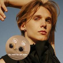 1對男女不用打洞夾式耳環,時尚未刺穿耳洞的圓環耳環,方形設計,韓版,無過敏性珠寶 - 彩色 - 查看 2