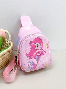 1個年輕女孩尼龍卡通美人魚迷你斜挎胸包,拉鍊關閉式,適合日常使用