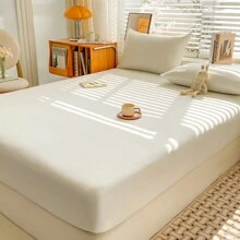 1 pieza Sábana ajustada de unicolor tipo nube, no incluye funda de almohada, protector de colchón suave y transpirable, envoltura completa de 360 grados, a prueba de polvo y antideslizante, hipoalergénico, adecuado para dormitorio, hotel, dormitorio, todas las estaciones, disponible en 16 tamaños