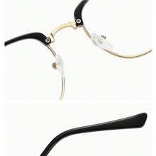 1入款時尚保守的方形半框黑框男士透明鏡片眼鏡 - 金色B22 - 查看 4