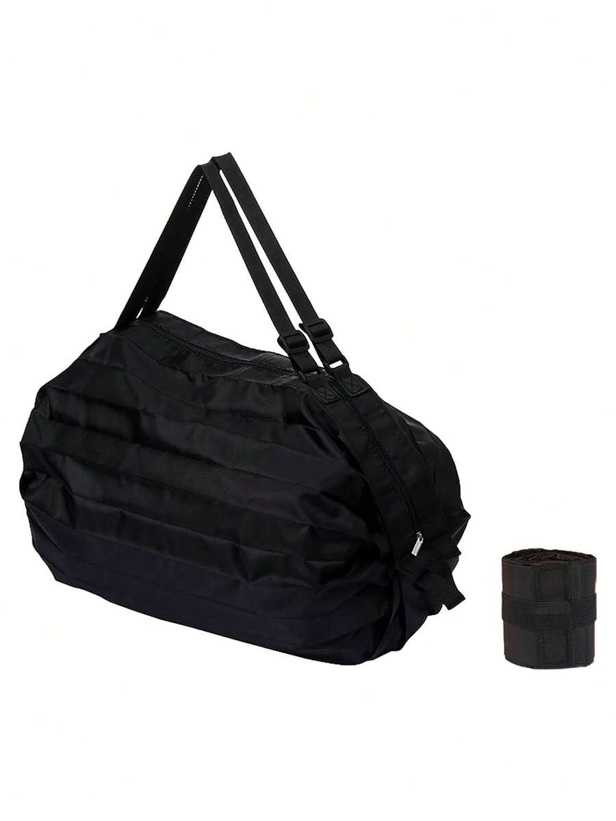 1个可重复使用可折叠购物袋，粉色防水牛津布材质，旅行沙滩手提袋，超市杂货购物袋