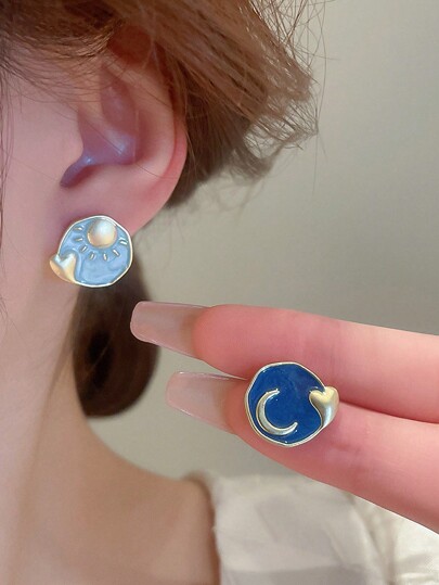 Andkiss 2入組太陽和月亮裝飾耳釘