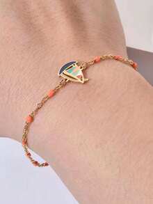 復古波西米亞風格不鏽鋼手鍊,帶有油滴和法國電鍍,適用於女性,海洋海灘系列珠寶 - 沙灘系列帆船 - 查看 2