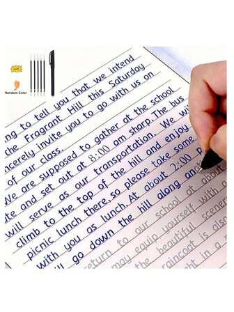 1本可重复使用的3D书法练习本，采用英文斜体字体，包含字母、单词和短文，适合学校、文具、圣诞节、练字、圣诞礼物、新年礼物、生日礼物、2025新年、返校用品等场合。