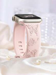 花卉雕刻表带与 Apple Watch 表带 40 毫米 38 毫米 41 毫米 44 毫米 45 毫米 49 毫米 42 毫米 46 毫米女款兼容，柔软硅胶可爱蝴蝶花朵图案运动表带，适用于 Ultra 2 SE 10 9 8 7 6 5 4 3 2 1 系列表带，作为返校学生的礼物