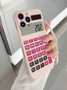 With Phone Charm Pink Funny 1pc Fashionable Calculator Pattern Matte Edge Print Phone Case With Left Side Print, Includes Hand Strap, Compatible With Apple, Compatible With Samsung, Compatible With Xiaomi Compatible With Redmi Series,International Version, Not The Domestic Version - Multicolor - View 3