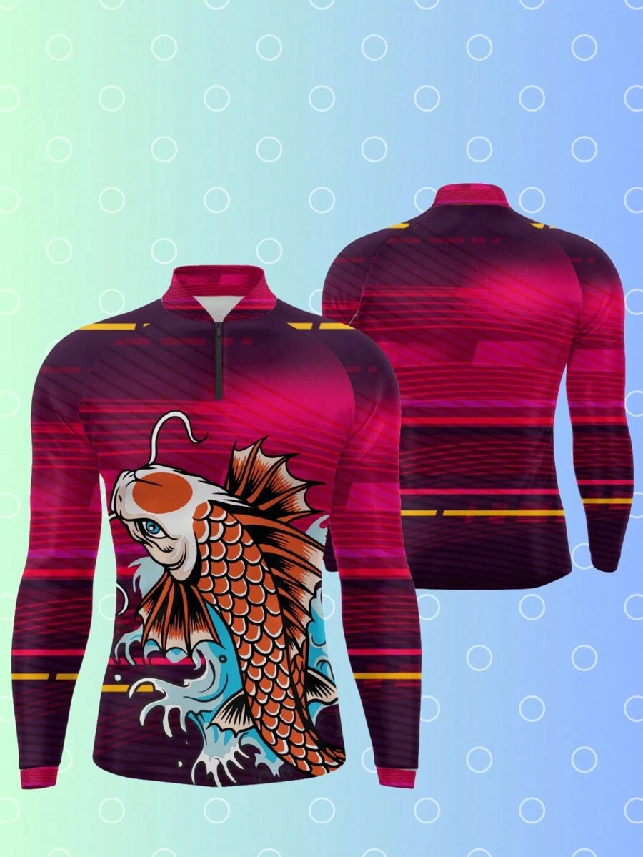Camisas De Pesca Camisa Masculina Adulto Infantil Pesca Blusa Manga Longa Proteção UV50 Estampas Exclusivas Ante Suor - Vinho - Visão 1