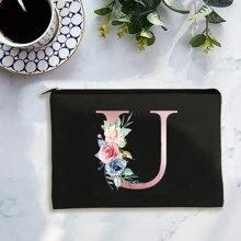 1 件带字母印花的多用途拉链化妆包，适用于洗漱用品、手机收纳、钱包、手拿包、伴娘化妆包、化妆刷收纳包、化妆品收纳，可存放口红、刷子、护肤品、手机、硬币、小物品，适用于家居、礼物、度假和节日万圣节圣诞节多功能用途，波西米亚风，适用于假日海滩、浴室收纳、卧室收纳，大容量 - 粉色 - 查看 17