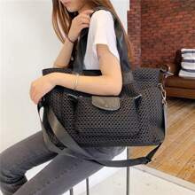 Short Trip Mesh-handväska för damer, lätt axelväska, crossbody-väska, axelväska för skolan - Svart - Visa 7