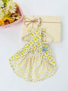 1入組印花蝴蝶結裝飾寵物洋裝 - 黃色 - 查看 6