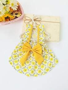 1入組印花蝴蝶結裝飾寵物洋裝 - 黃色 - 查看 5