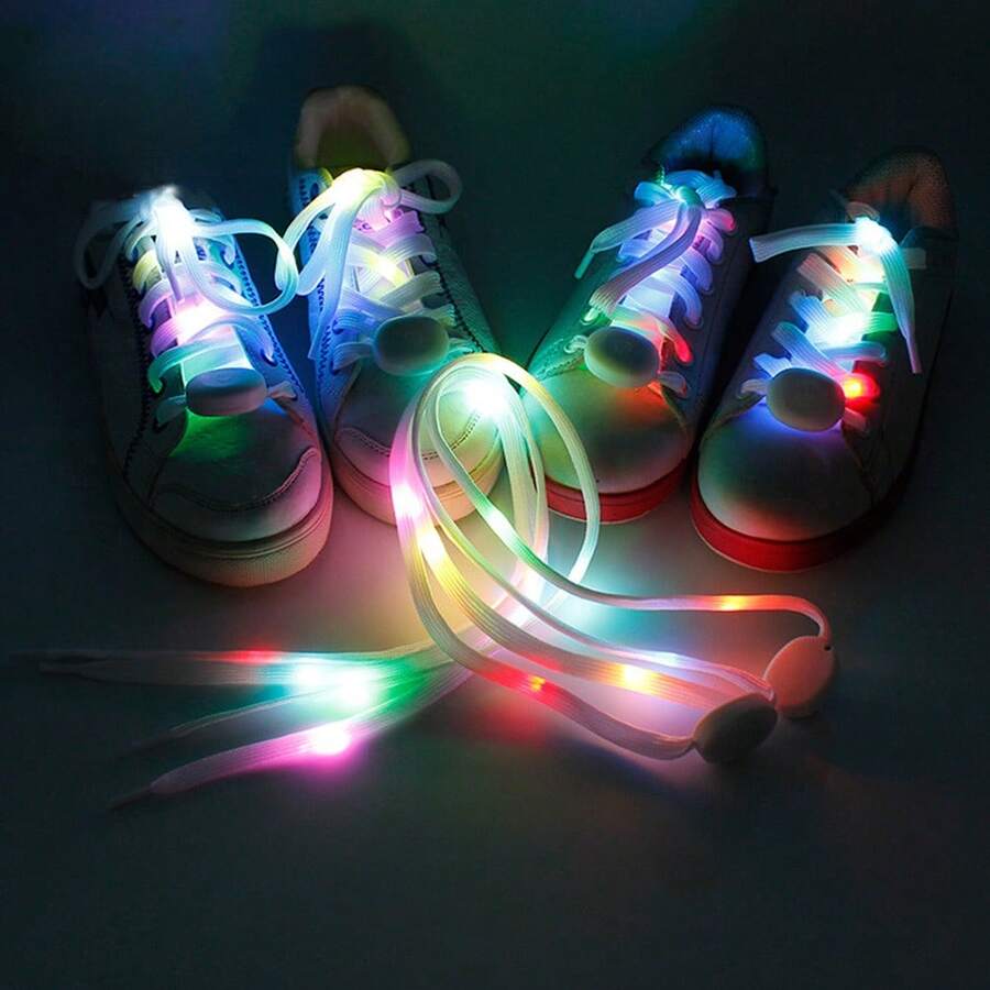 Led Light Up White Shoelace, Blinking Shoelace For Night Parties, Music Concerts, Dance Parties, Graduation Ceremonies Running, Skating, Cycling, Ktvs, Cool Light Fluorescent Mixed Color Performance Shoelace