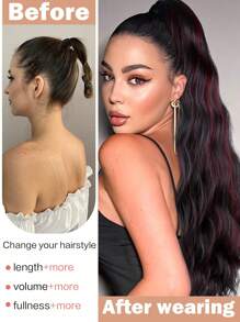 ZURO 26 Inch Long Wavy Synthetic Hair Ponytail Extension, Heat Resistant Fiber, Suitable For Women & Girls, Party & Daily Use - Piano Color - View 8