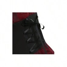 Vestido gótico largo sin mangas para mujer, vestido Steampunk con tiras en capas, corsé con cremallera, cuello cuadrado, falda con volantes, vestido largo de encaje - Burdeos - Ver 4