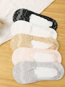 5 pares de calcetines náuticos de encaje para mujer, calcetines invisibles con silicona antideslizante, de escote bajo, de estilo y versátil
