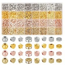 1 Caixa de 24/32 Bolas de Posicionamento CCB em Grelha, Conjunto de Contas Espaçadoras, Várias Contas para Pulseira, Contas de Corda Redonda, Contas em Forma de Estrela, Contas Douradas para Joias DIY