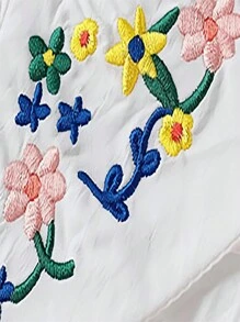 年轻女孩花卉刺绣彼得潘领长袖衬衫，2024年秋季新品 - 白色 - 查看 5