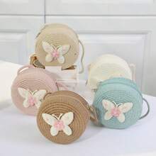Children's Cute Decorative Adjustable Shoulder Strap Round Bag, Suitable For Daily Use, Can Store Snacks And Change - Butterfly Coffee Color - View 4