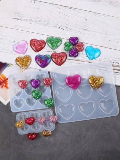 1 件心形树脂模具钥匙扣饰品模具硅胶心形环氧模具心形铸造首饰模具用于钥匙扣首饰吊坠工艺制作