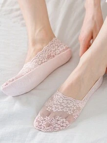 5 pares de calcetines náuticos de encaje para mujer, calcetines invisibles con silicona antideslizante, de escote bajo, de estilo y versátil