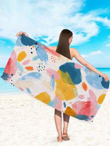1入海灘毛巾,抽象手繪油畫圖案,由超細纖維製成,印花快乾,適用於游泳,度假,旅遊和露營 - 彩色 - 查看 3