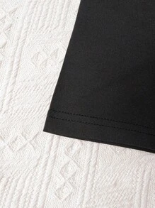男童簡約休閒字母和色塊短袖T恤和短褲套裝 - 酒紅色 - 查看 4