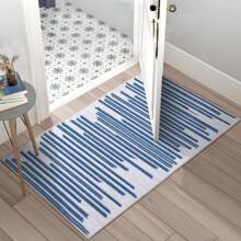 Washable Living Room Area Rug Indoor Modern Abstract Rugs Soft Non Slip Large Rugs For Bedroom Dining Room Low Pile Geometric Throw Carpet Rug Foldable Thin Rug With Stripped Lines Pattern Non Shedding Home Decor Mat For Laundry Bathroom Contemporary Kitchen Rugs - Blue - View 5