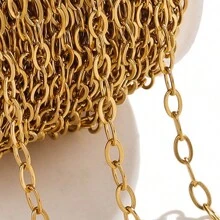 1 Metro Cadena Ovalada De Acero Inoxidable, Cadena Cruzada Aplanada De Bricolaje Con Accesorios Para Hacer Collares Y Pulseras De Joyería - cadena cruzada - Ver 4