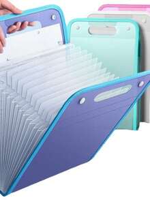 A4 Portable Document Folder Exam Papers Bag For Elementary School, Multi-Layer Large Capacity School Concertina Storage Bag With Subject Classification, Exam Paper Organizer - Blue - View 3