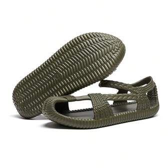 Ladies' Breathable Eva Casual Sandals With Woven-Like Design, Solid Color, Half-Covered Toe