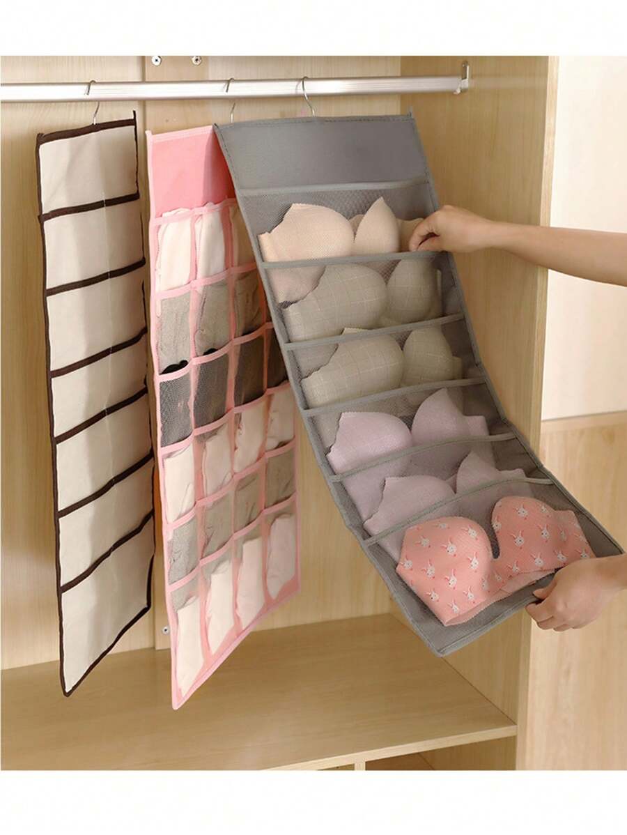 1 件悬挂式袜子收纳袋，双面袜子和内衣收纳挂袋，加厚多层，带挂钩，衣架衣柜收纳袋，学校收纳袋教师收纳袋抽屉衣柜收纳袋可折叠 6/7/11 格衣服收纳悬挂式衣柜收纳袋衣柜收纳袋悬挂式衣柜收纳袋适用于衣柜卧室宿舍必备品，用于收纳胸罩、裤子、牛仔裤、T 恤衫、连衣裙