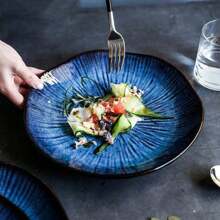 1pc Klin Glaze Blue Color Ceramic Tableware Wholesale Breakfast Dinner Plate Big Flower Shape Dishes - Blue - View 2